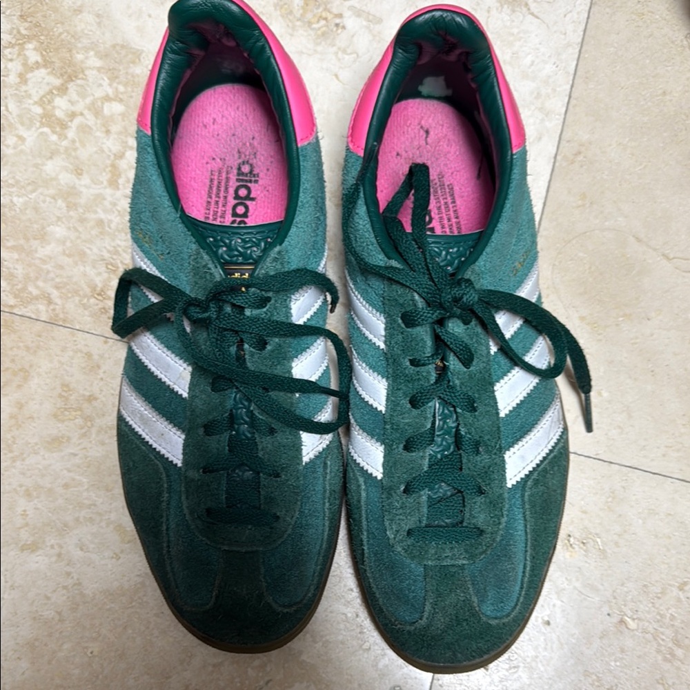 Adidas Green and Pink Sneakers with Signature Stripes